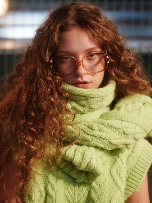 Wool Cable Knit Muffler (L.Green)