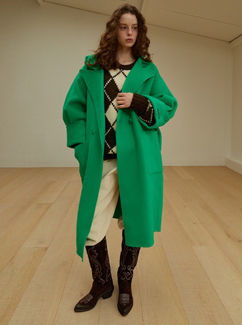 [handmade] Hooded Cuffs Wool Coat (Green)
