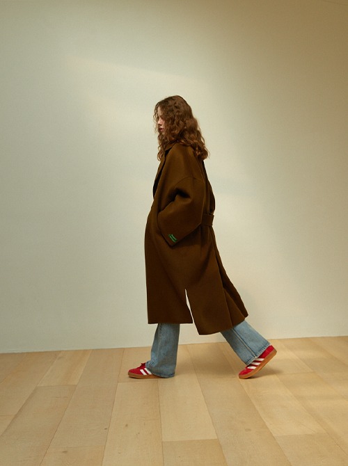 [handmade] Belted Slit Wool Coat (Brown)